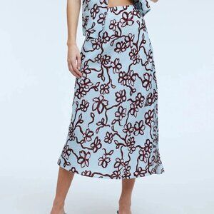 Madewell The Layton Floral Midi Slip Skirt 00 Light Blue NWT